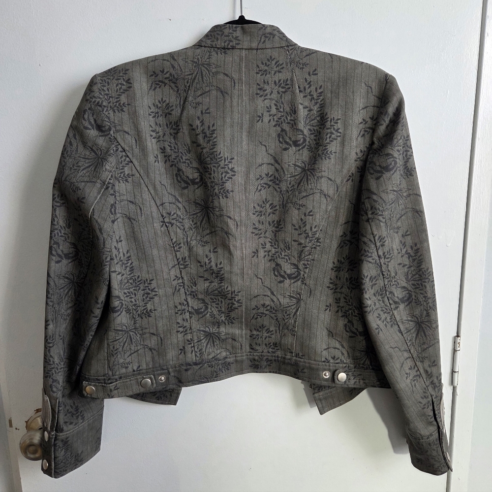 Hunt Club Charcoal Cotton Floral Military Blazer Jacket Women's Size Medium - Picture 3 of 16